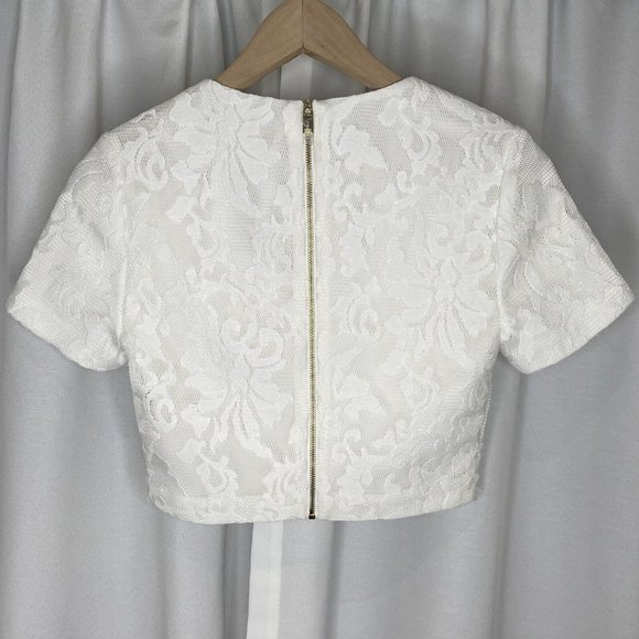 NWT Ted Baker Maire White Lace Mesh Crop Top Size 0 6 Short Sleeve Zip Back - Picture 3 of 15